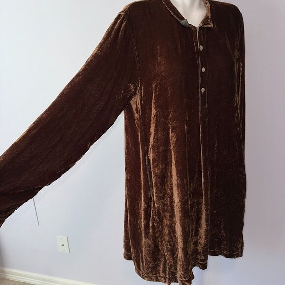 CP Shades Jasmine Tunic Blouse Brown Rayon Silk Size Large Long Sleeve Womens - Picture 8 of 8
